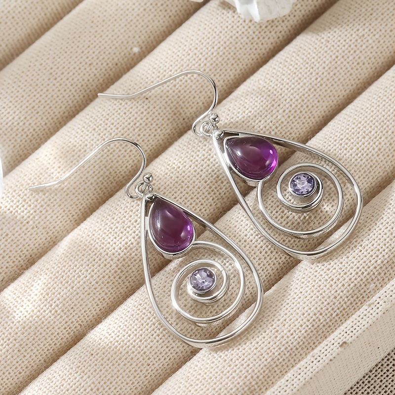 Classic Bohemian Synthetic Purple Cubic Zirconia Dangle Earrings